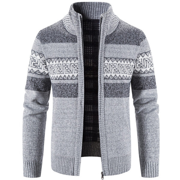 Casual Men's Hooded Color Block Printed Cardigan Knitted Cardigan Sweater Jacket - Image 2