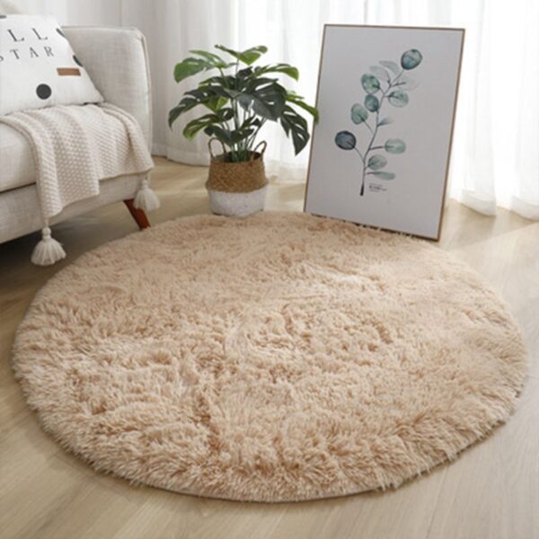 Tie Dye Silk Carpet Long Hair Round Bedroom Thickened Floor Mat - Image 3