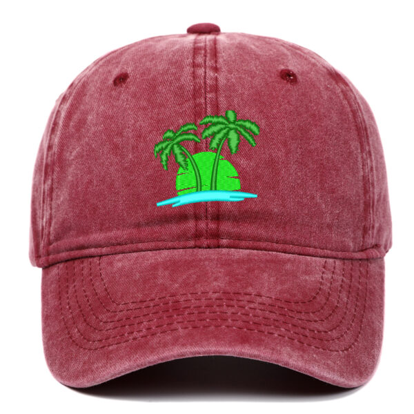 Coconut Embroidery Pattern Washed Old Soft Top Baseball Cap - Image 5