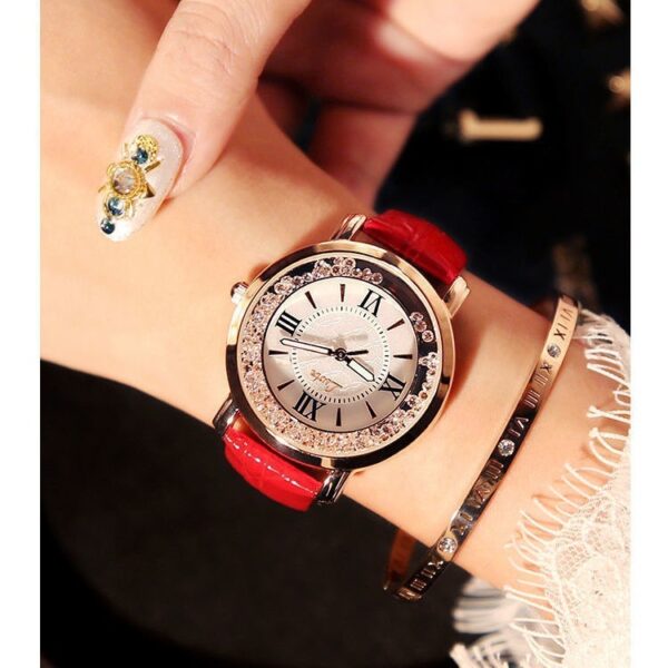 Mobile rhinestone women's watch Korean fashion trend student retro belt watch quartz watch - Image 2