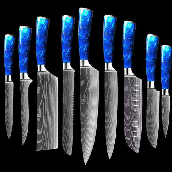 8-inch Chef Knife with Blue Resin Handle - Image 5