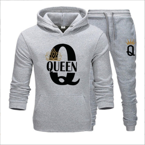 New Men's Sweater KING QUEEN Loose Casual Hooded Printed Couple Suit - Image 3