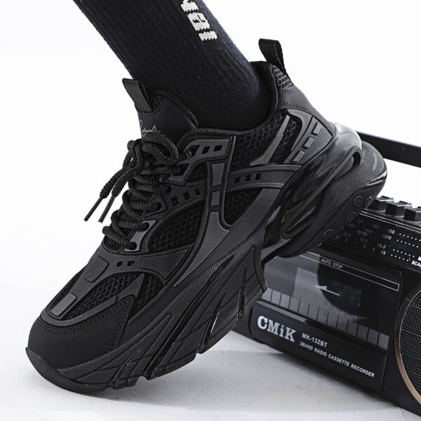 Pure Black Thick Sole Increased Leisure Sneaker Dad Shoes - Image 5