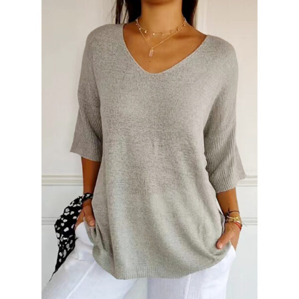 Solid Long Sleeve Sweater Slimming V-neckline Knitwear Women's Bottoming Shirt - Image 5