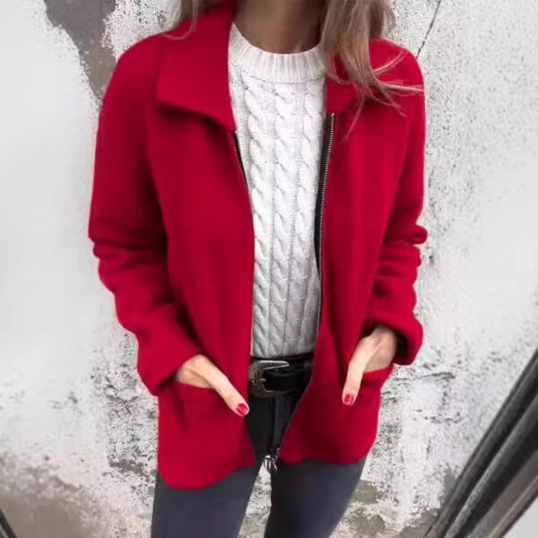 Lapel Zipper Jacket With Pockets Fashion Solid Color Coat Fall Winter Women's Clothing - Image 4