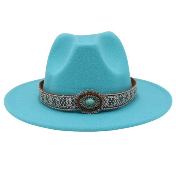 Ethnic Style Dance Performance Hat Turquoise Woven - Image 9