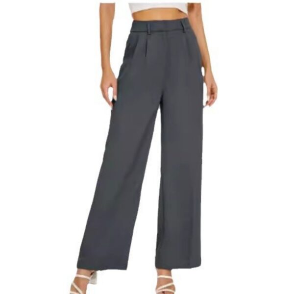 High Waist Straight Trousers With Pockets Wide Leg Casual Pants For Women - Image 3