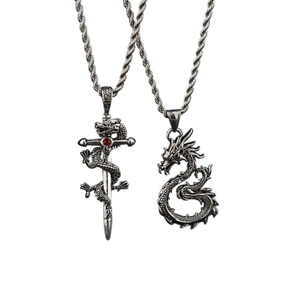 Fashion Jewelry Dragon Sword Pendant Necklace Paved Black Color Jewelry For Men Boy Christmas Gifts - Image 7