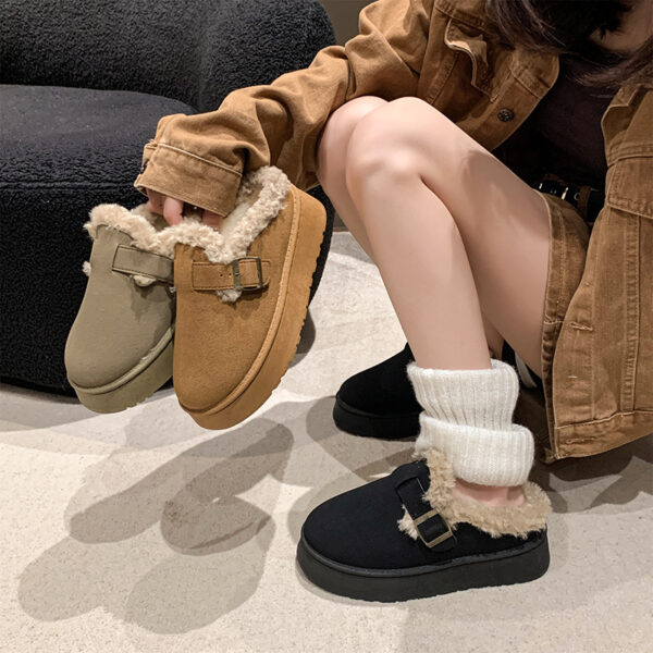 New Luxury Winter Women's Shoes Plush Fashion Retro Bean Shoes Cotton Women's Flat Sole Slippers Platform Women Boots - Image 3