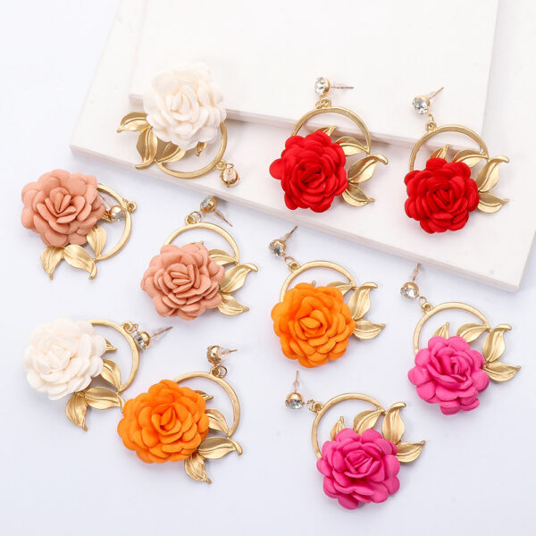 Ear Hanging Cloth Flower Earrings - Image 3