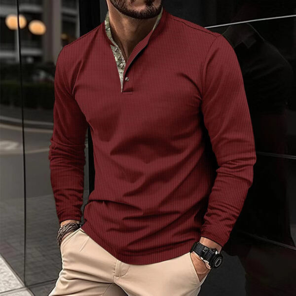 Men's Double Layer Stand Collar Stitching Long Sleeve - Image 5