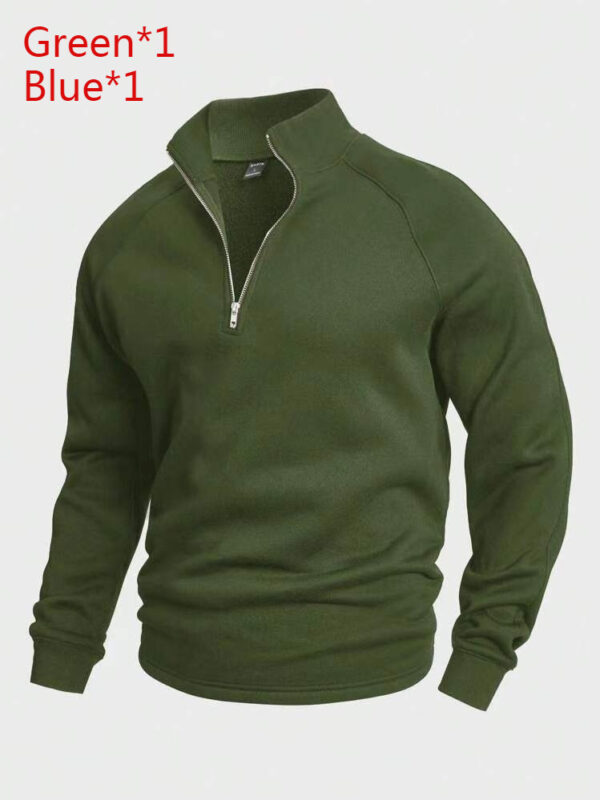 Men's Zipped Stand Collar Fleece Sweater Autumn And Winter - Image 3