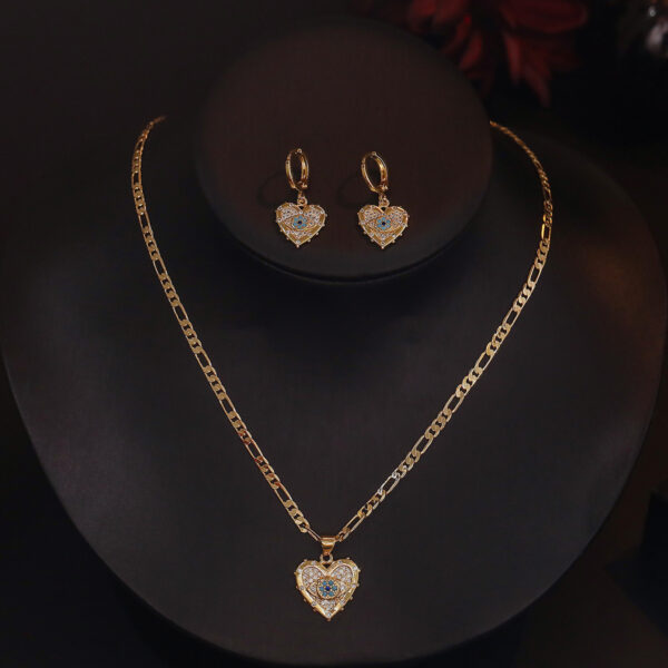 Fashion Jewelry Personality Copper Plated Real Gold Heart-shaped Zircon Pendant Necklace And Earrings Suite - Image 6