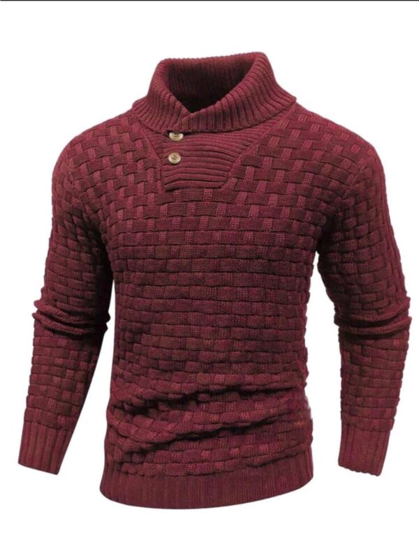 Men's Slim Turtleneck Sweater With Button Design Fashion Casual Solid Color Pullover Top Clothing - Image 4