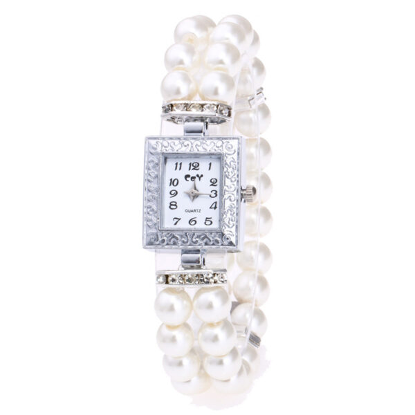 Artificial Glass Pearl Watch Bracelet Rectangular Women's Casual Watch - Image 8