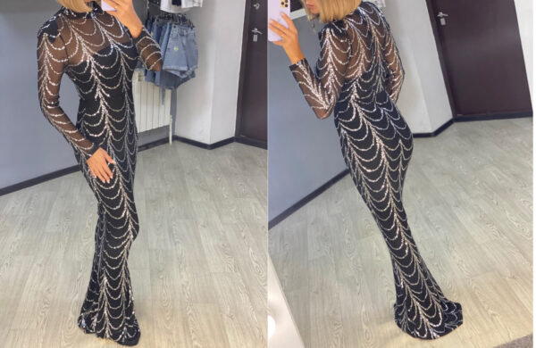 Sequins Women Maxi Dresses Long Sleeve Female Party Dresses - Image 5