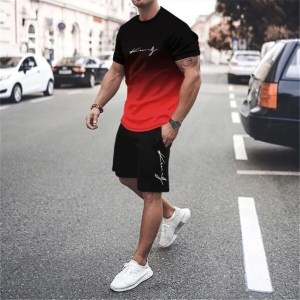 3D Printed Short-sleeved T-shirt 2-Piece Men's Casual Sports Suit - Image 5