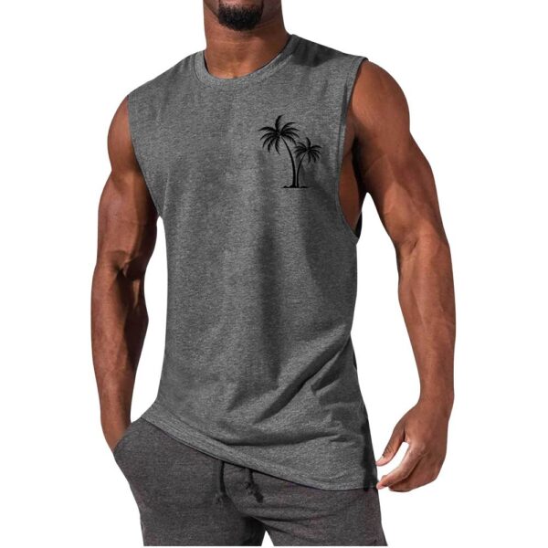 Coconut Tree Embroidery Vest Summer Beach Tank Tops Workout Muscle Men Sports Fitness T-shirt - Image 5