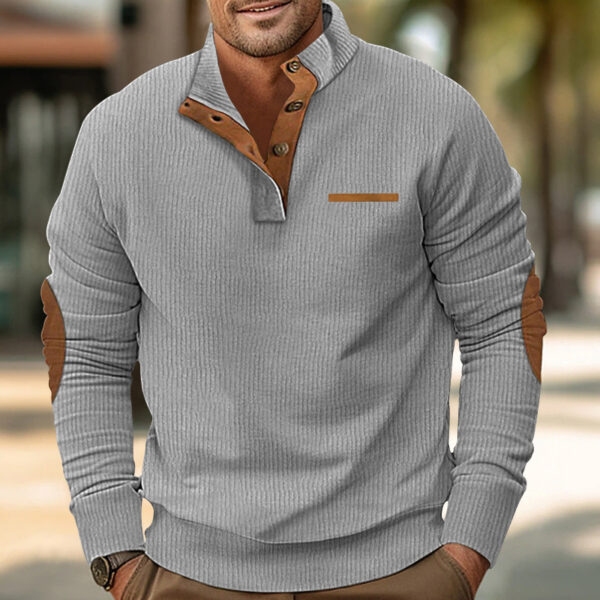 Winter Faux Pocket Casual Stand Collar Long Sleeve Corduroy Men's Sweater - Image 4