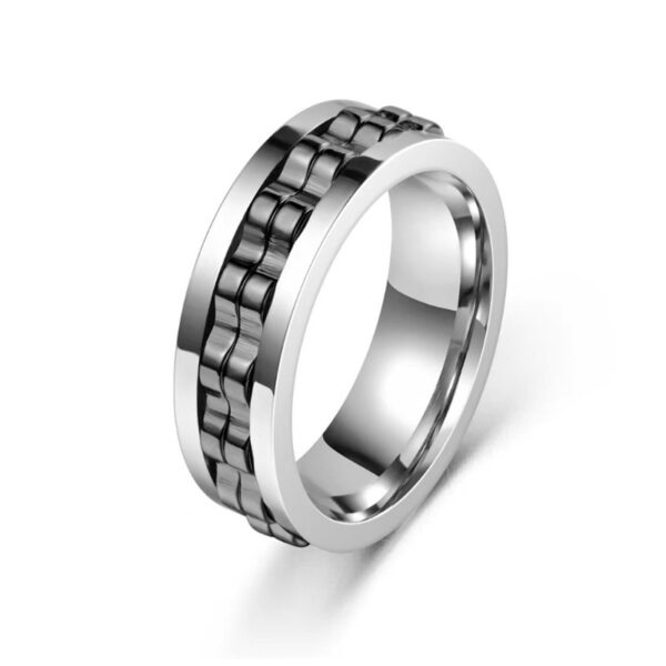 Titanium Spinner Square Texture Ring For Men High Polished Stainless Steel Gear Rotating Anxiety Fidget Rings Charm Jewelry - Image 6