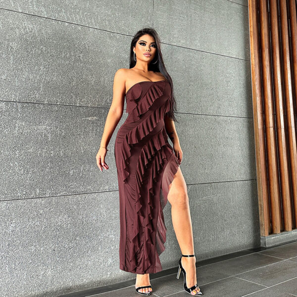 Summer Trend Skinny Women's Fashion Tube Top Backless Split Tassel Dress Birthday Party Clubwear - Image 2