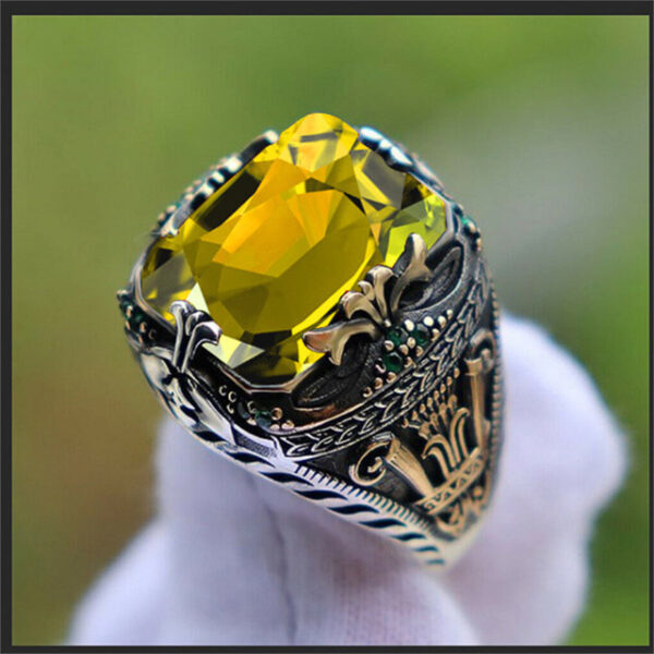 Inlaid Emerald Men's Luxury Ring Personality Retro - Image 7