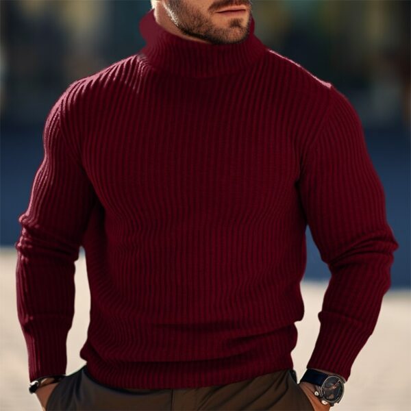 Autumn And Winter Turtleneck Solid Color Striped Sweater Men - Image 4