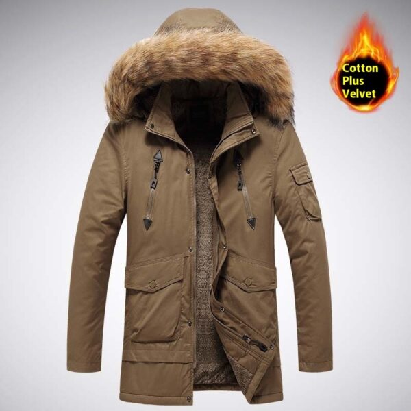 Mid-length Autumn And Winter Jacket Men's Velvet Thermal And Thickening Cotton-padded Coat - Image 2