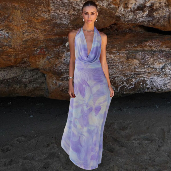 2pcs Tie Dye Printing Deep V-neck Suits Fashion Halter Backless Long Dresses For Beach Party Womens Clothing - Image 7