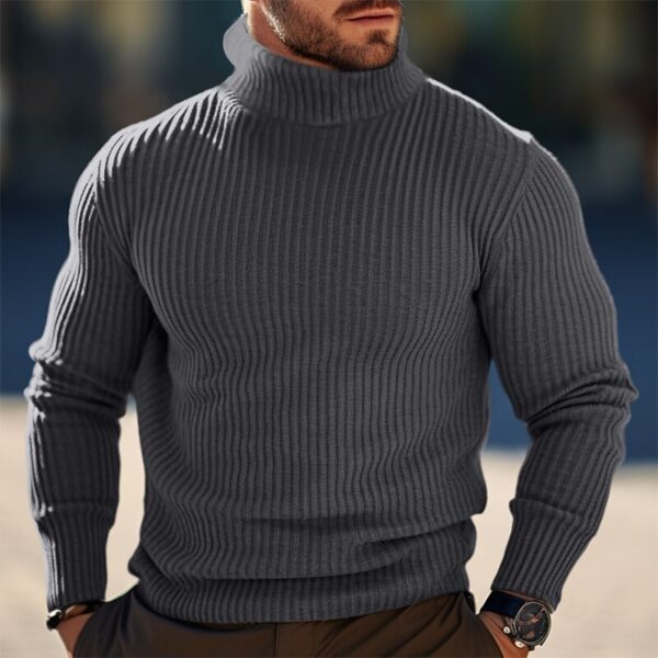 Autumn And Winter Turtleneck Solid Color Striped Sweater Men - Image 6