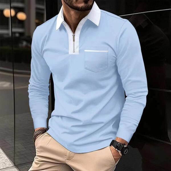 2024 Autumn Mens Long Sleeve Zipper Polo Shirts Casual Lapel Collar Zip Up Henley Shirts Cotton Sports Golf Tennis T-Shirts With Pockets - Image 10