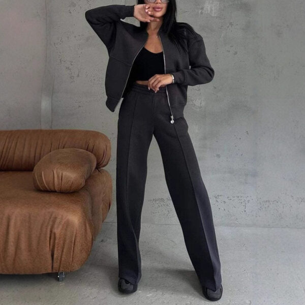 Women's Sports Suits Zipper Jacket And Wide Leg Pants Two-piece Set - Image 6