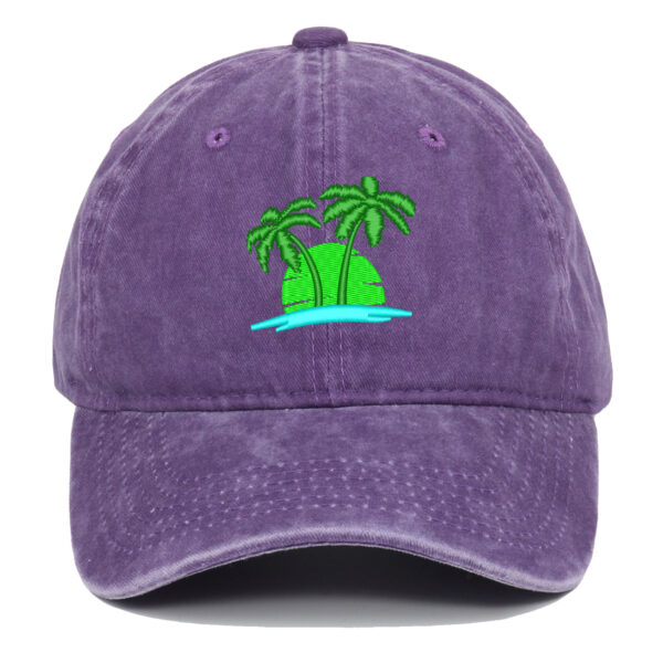 Coconut Embroidery Pattern Washed Old Soft Top Baseball Cap - Image 3