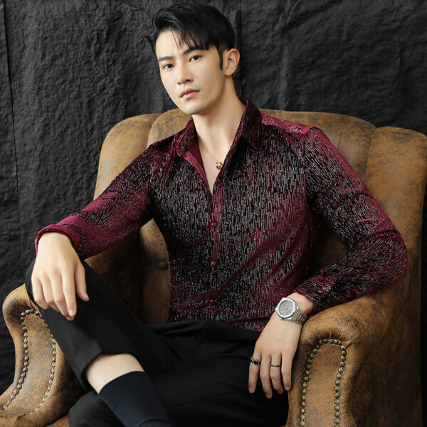 Fashion Personality Slim Fit Glossy Shirt For Men - Image 5