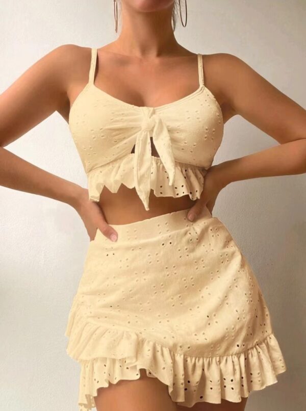 3pcs Beach Bikini With Hip-hugging Skirt Fashion Ruffle Design Swimsuit Set Summer Womens Clothing - Image 10