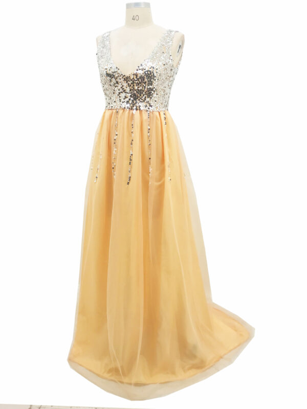 Hot Sale Front And Back V-neck Sequined Floor-length Dovetail Dress - Image 4