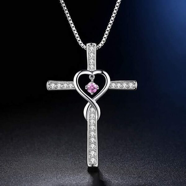 Infinity Love God We Trust Christian Cross Birthstone Crystal Pendant Necklace Colour Gems Zircon Heart Necklace Women Jewelry - Image 2