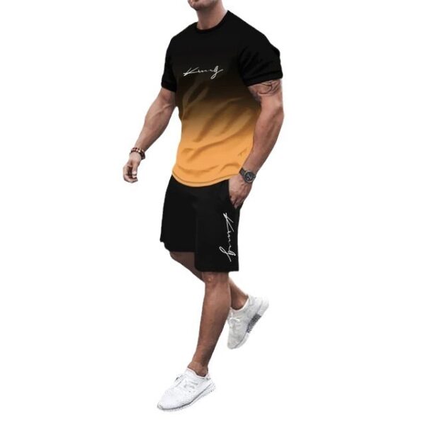 3D Printed Short-sleeved T-shirt 2-Piece Men's Casual Sports Suit - Image 2