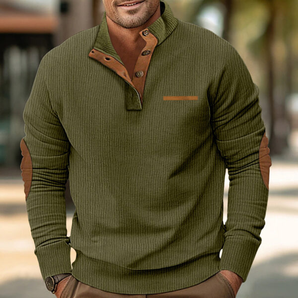 Winter Faux Pocket Casual Stand Collar Long Sleeve Corduroy Men's Sweater - Image 9