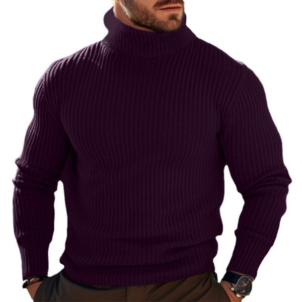 Autumn And Winter Turtleneck Solid Color Striped Sweater Men - Image 3