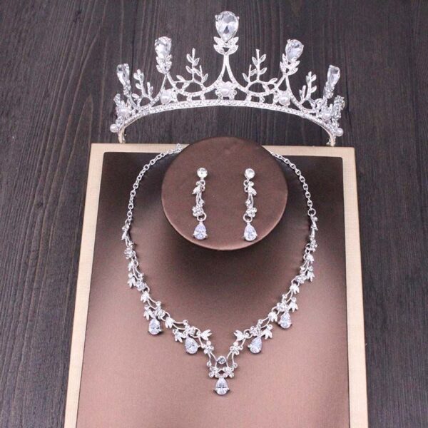 Bridal Rhinestone Crown Necklace Set Wedding Accessories - Image 4