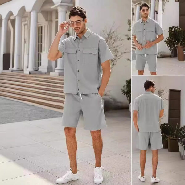 Summer Suits Men Short Sleeve Lapel Pockets Shirt And Drawstring Shorts Sports Fashion Leisure Men's Clothing - Image 6