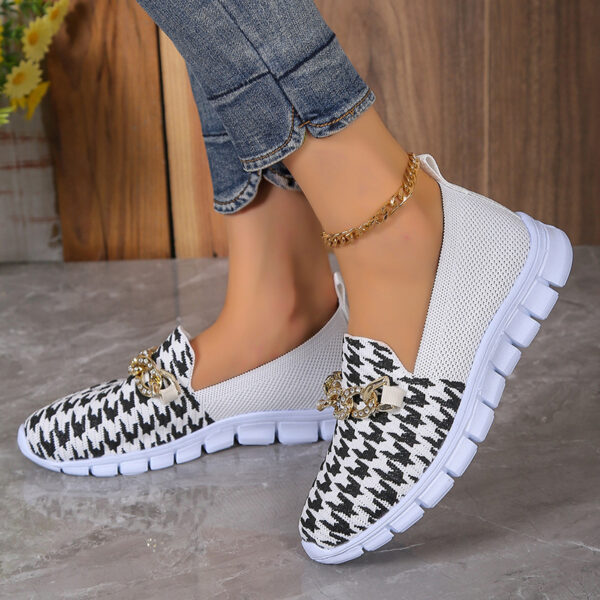 Casual Houndstooth Print Chain Mesh Shoes Summer Walking Sports Flat Shoes Women Breathable Loafers - Image 9