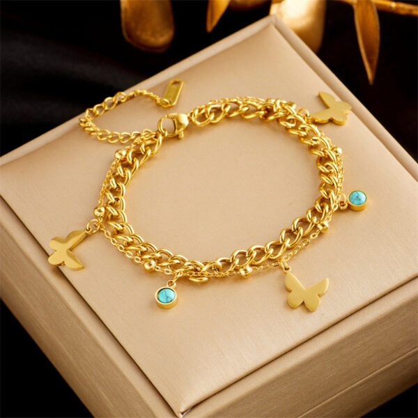 Stainless Steel Gold Plated Punk Fashion Double Layer Bracelet For Women Girl Snake Chain Party Luxury Jewelry - Image 2