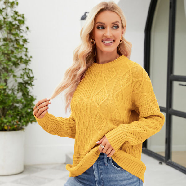 Casual Round-neck Pullover Sweater Fall Winter Solid Color Cable-knot Pattern Tops Women Clothing - Image 5