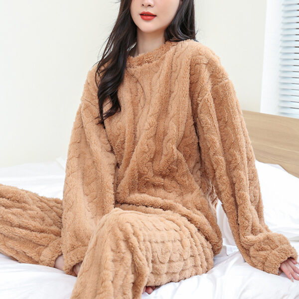 Winter Pajamas Sets Homewear Solid Color Loose Thickened Coral Velvet Pullover Long Sleeves And Trousers Warm Pajamas Indoor Outdoor Casual Clothes - Image 5