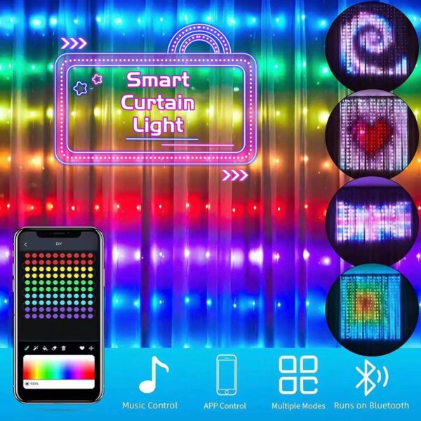 Smart LED RGB Curtain String Lights Bluetooth APP Control Christmas Fairy Light Garland DIY Picture Display Party Wedding Decor - Image 5