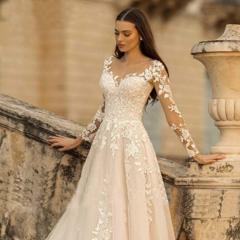 Long Sleeve Wedding Dress Mori Style Bridal Simple Round Neck - Image 5