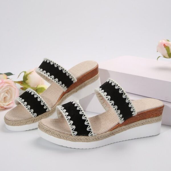 New Hemp Rope Woven Wedge Slippers Summer Ethnic Style Sandals Double Wide Strappy Shoes For Women - Image 5