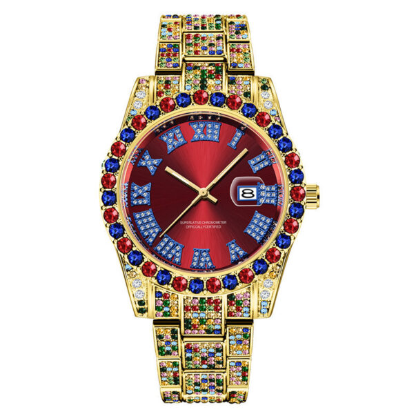 Hip Hop Men Fashion Color Full Diamond Date Quartz Watches - Image 2